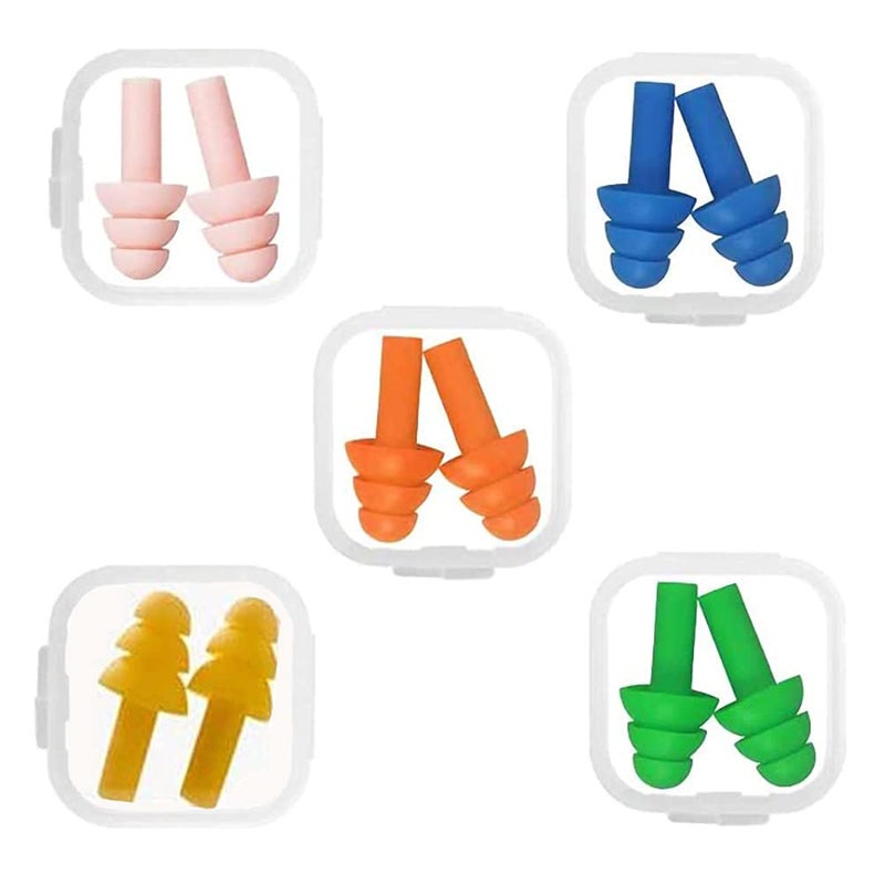 5 Pairs Reusable Silicone Ear Plugs, Noise Cancelling Ear Plugs, Waterproof Swimming EarPlugs, Snoring Sleeping Earplugs, Comfortable Hypoallergenic Material Earplugs for Work, Studying, Noisy Places